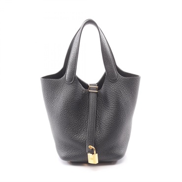 HERMES Picotin Lock PM tote Handbag U Taurillon Clemence Black Used Women GHW