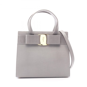 Salvatore Ferragamo Vala Ribbon 2WAY Shoulder Handbag leather Gray Used Women