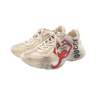 GUCCI Lighton Mouse Print Sneakers Shoes 552089 leather Beige Used mens size 6
