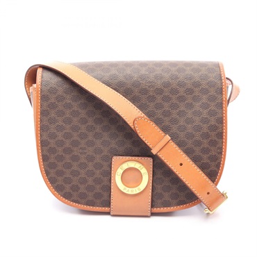 CELINE Macadam Shoulder Crossbody Bag PVC coated canvas leather Brown Used Women