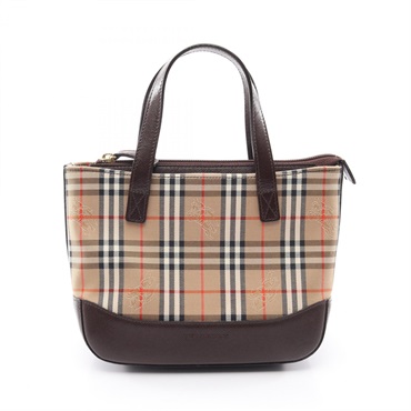 BURBERRY Nova Check Tote Handbag canvas leather Beige Brown Used Women