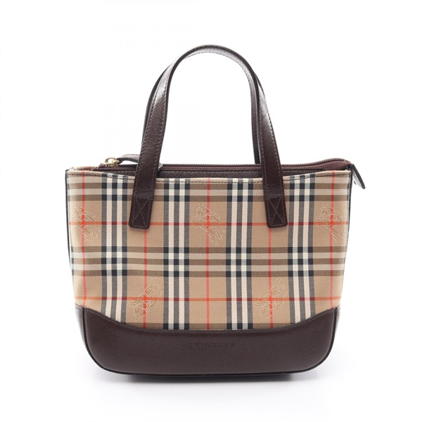 BURBERRY Nova Check Tote Handbag canvas leather Beige Brown Used Women