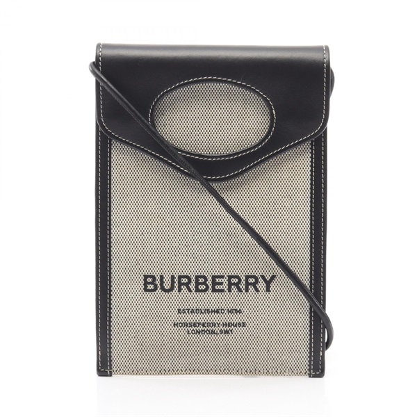 BURBERRY Phone holder Shoulder Bag canvas leather Black Gray Used Women logo