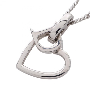 Christian Dior D Logo Heart Necklace Pendant metal Silver Used Women