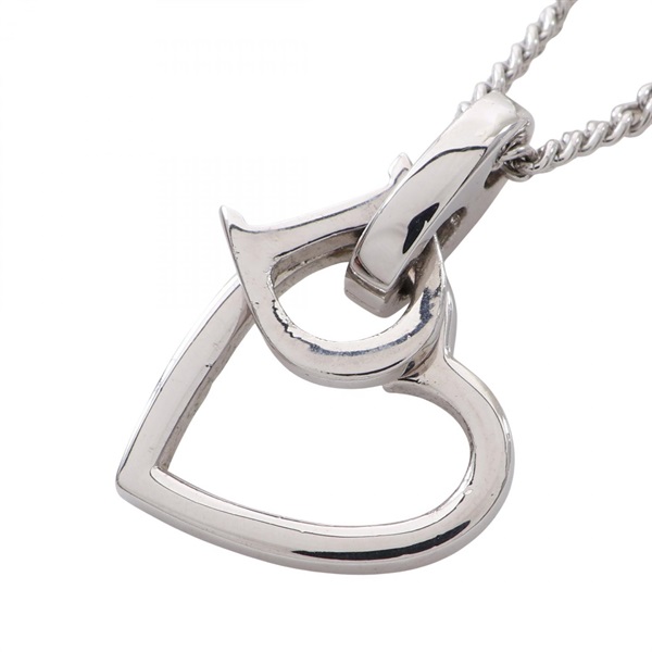 Christian Dior D Logo Heart Necklace Pendant metal Silver Used Women