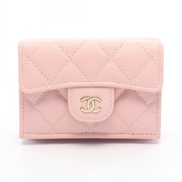 CHANEL Classic Small Flap Matelasse Tri-fold Wallet AP0230 leather Pink GHW Used