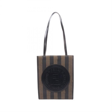 FENDI Pequin Tote Shoulder Bag PVC coated canvas leather Brown Black Used Women