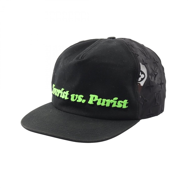 LOUIS VUITTON Casquette Mesh LV Message Cap MP3118 cotton leather Black Used #60