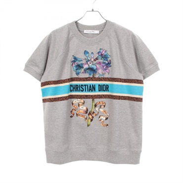 Christian Dior Flower Embroidered logo short-sleeved Sweatshirt cotton Used #L