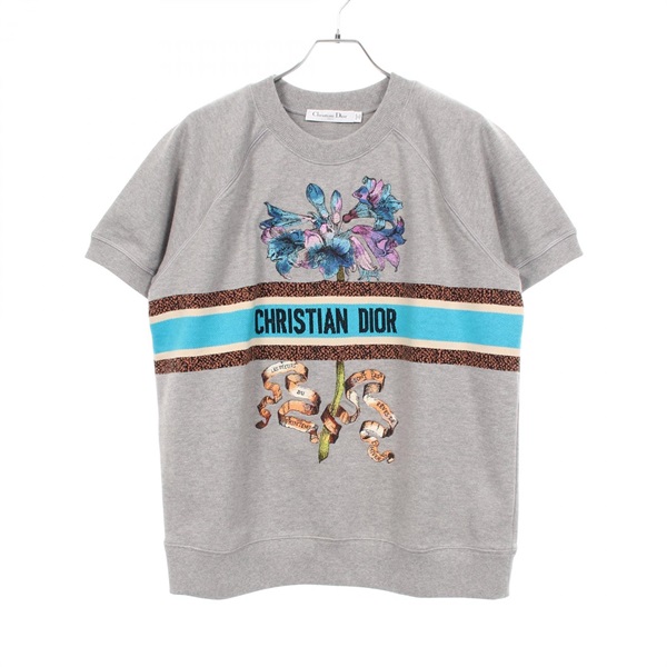 Christian Dior Flower Embroidered logo short-sleeved Sweatshirt cotton Used #L