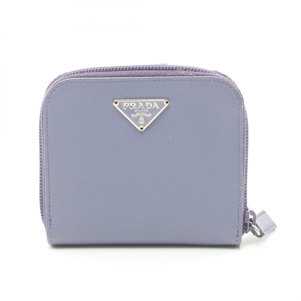 PRADA SAFFIANO Bi-fold zip around compact wallet M522 leather Purple Used