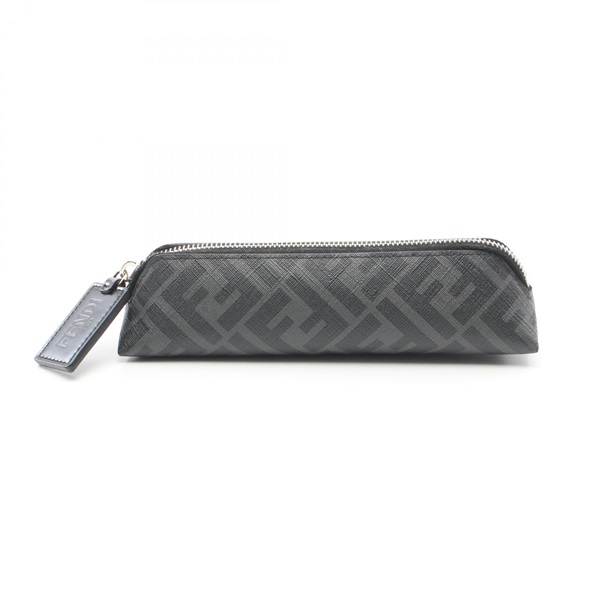 FENDI pencil case PVC coated canvas leather Gray Black Used Women