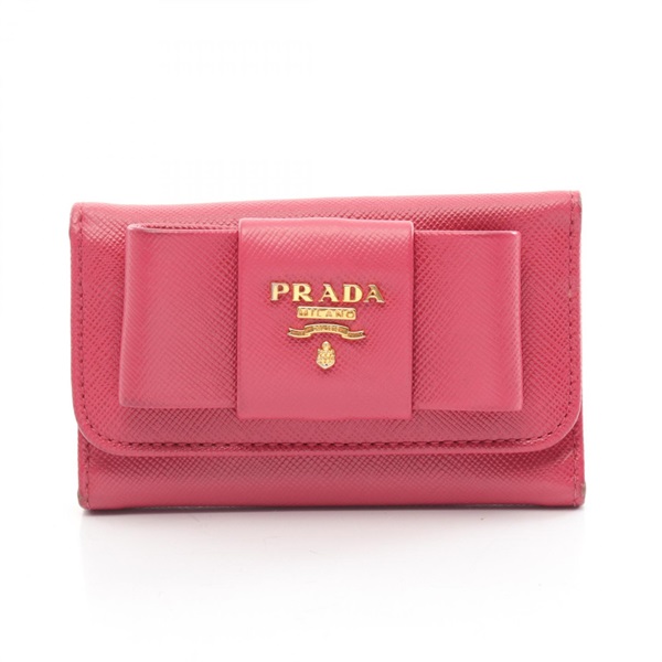 PRADA key holder case 1M0222 Saffiano leather Pink Used Women GHW logo