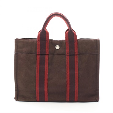 HERMES Fourre-tout PM Tote Bag canvas Brown Bordeaux Used SHW