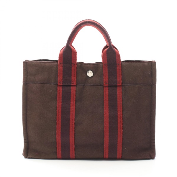 HERMES Fourre-tout PM Tote Bag canvas Brown Bordeaux Used SHW