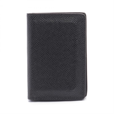 LOUIS VUITTON Organizer De Poch Card Case M30537 Taiga leather Black Used LV