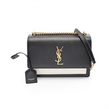 SAINT LAURENT PARIS Chain Shoulder Bag 442906 leather Black White Used Women GHW