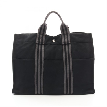 HERMES Fourre-tout MM Tote Hand Bag canvas Black Gray Used Women SHW