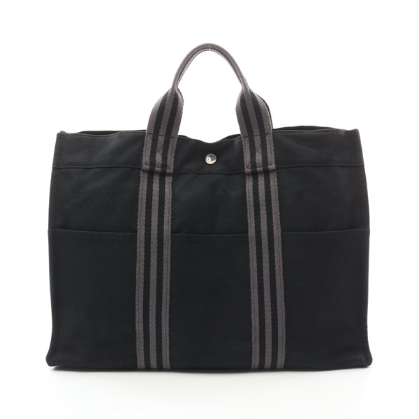 HERMES Fourre-tout MM Tote Hand Bag canvas Black Gray Used Women SHW