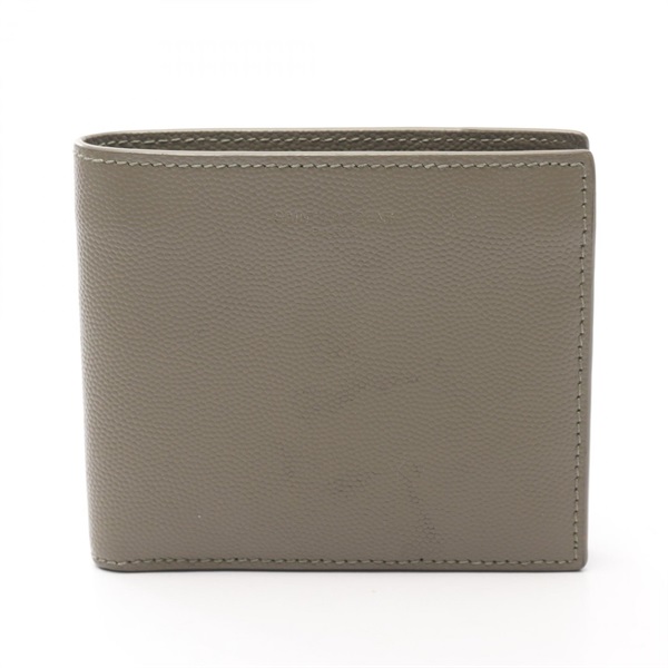SAINT LAURENT PARIS EAST WEST Bi-fold Wallet purse 396307 leather Khaki Used