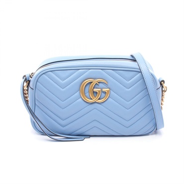 GUCCI GG Marmont Crossbody Chain Shoulder Bag 447632 Leather Blue Used Women