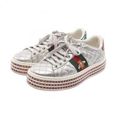 GUCCI Embroidery Sherry Line sneakers 557878 leather Silver Multi #36 Used Women