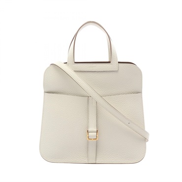 HERMES Halzan25 Verso Shulder Handbag Clemence leather White Brown Used U GHW
