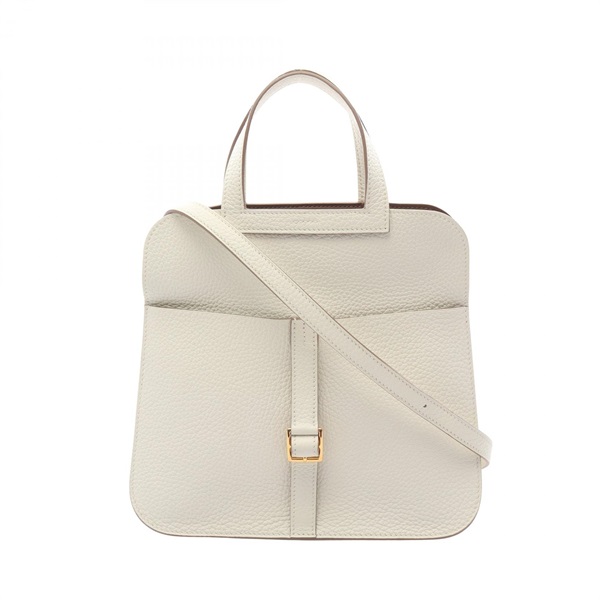 HERMES Halzan25 Verso Shulder Handbag Clemence leather White Brown Used U GHW
