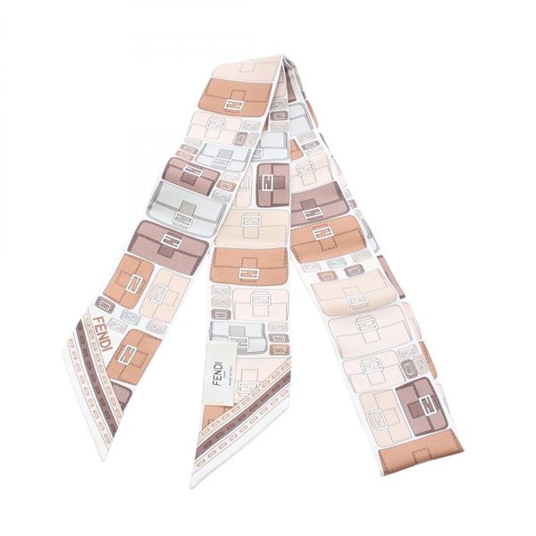 FENDI WRAPPY Ribbon Scarf Wrap Stole silk White Brown Used Women