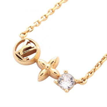 LOUIS VUITTON Petit Louis Necklace Pendat Gold Plated Rhinestone Used Women LV