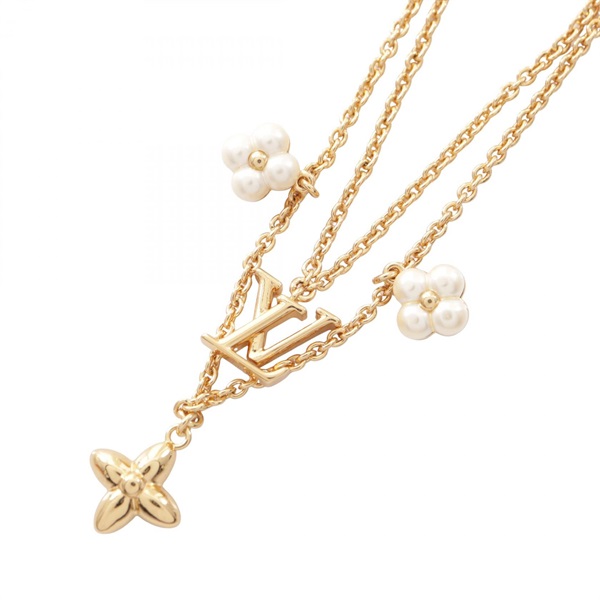 LOUIS VUITTON LV Floragram Necklace Gold Plated Artificial pearl Used Women