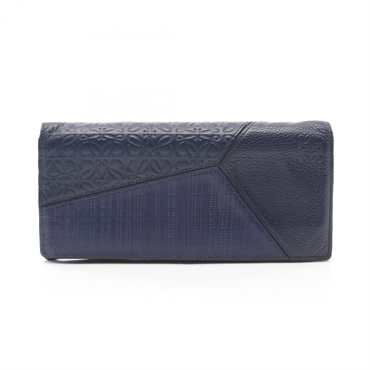 LOEWE Puzzle Long Horizontal Bifold long wallet leather Navy Used mens