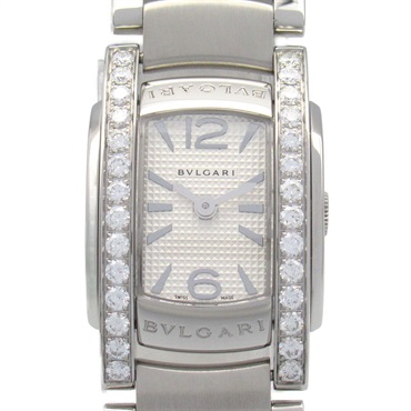 BVLGARI Assioma side Diamond Wrist Watch AA26S Quartz Stainless Steel Used Women