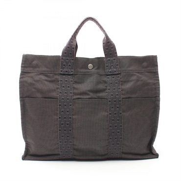 HERMES Her Line MM Tote Bag Nylon canvas Gray Used unisex SHW