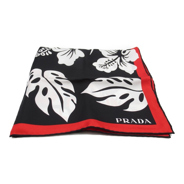 PRADA Scarf 1FF004 2B7N F0T38 silk Black Whit Orange Used Women