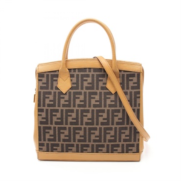 FENDI Zucca 2way Shoulder Hand bag canvas leather Brown Yellow Used Women