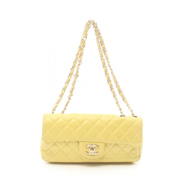 CHANEL Matelasse chain Shoulder Bag lambskin Yellow Used Women GHW CC Coco