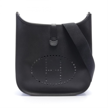 HERMES Evelyne 1 Un GM Shoulder Bag Epsom Leather SHW Black Used Women