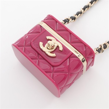 CHANEL Matelasse Necklace Pendant Gold Plated Pink Black Used GHW CC Coco