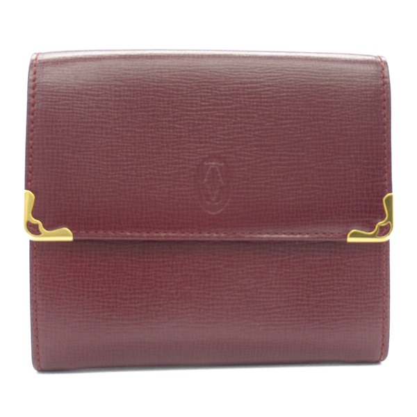 CARTIER Must Double Sided Wallet compact purse leather Bordeaux Used