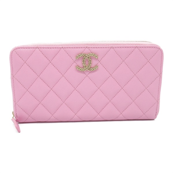 CHANEL Matelasse Around zipper long wallet purse AP3181 Grained Calf Pink GHW