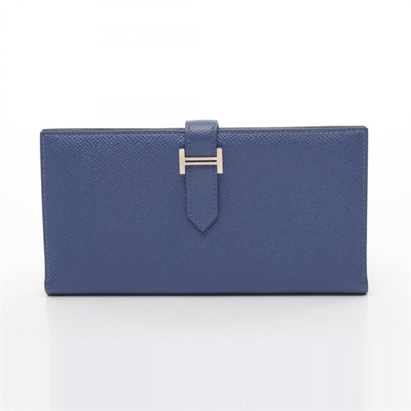 HERMES Bearn Bifold purse long wallet C Epsom Blue brighton Used SHW