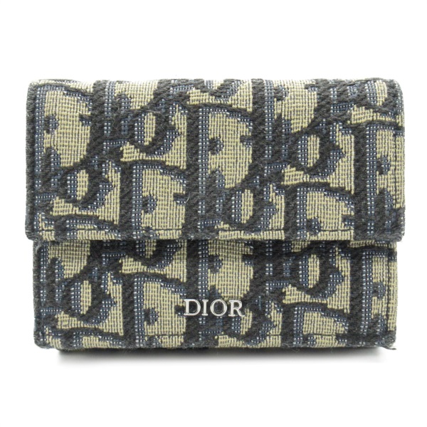 Christian Dior Oblique Tri-fold Wallet Purse Jacquard Navy Used Women