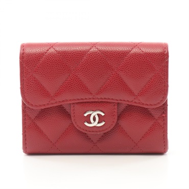 CHANEL Matelasse Classic Small Wallet A84401 Grained calfskin Red Used Women SHW