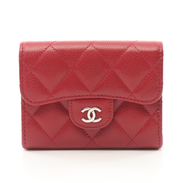 CHANEL Matelasse Classic Small Wallet A84401 Grained calfskin Red Used Women SHW