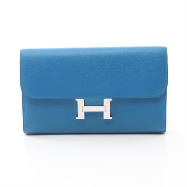 HERMES Constance Long Bifoldpurse wallet Evercolor leather Blue frida Used Y SHW