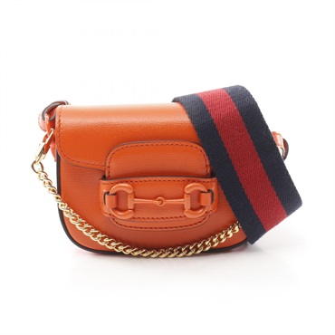 GUCCI Mini Horsebit 1955 2way chain Shoulder Bag 726863 leather Orange Used