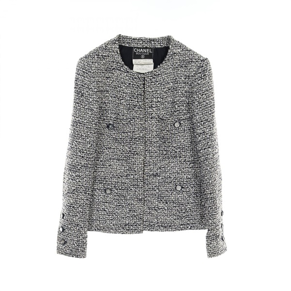 CHANEL Tweed No color jacket P04216 wool Nylon Rayon Navy White Used Women #40