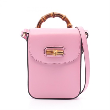 GUCCI Bamboo 2way shoulder Handbag 702106 leather Pink Used Women crossbody