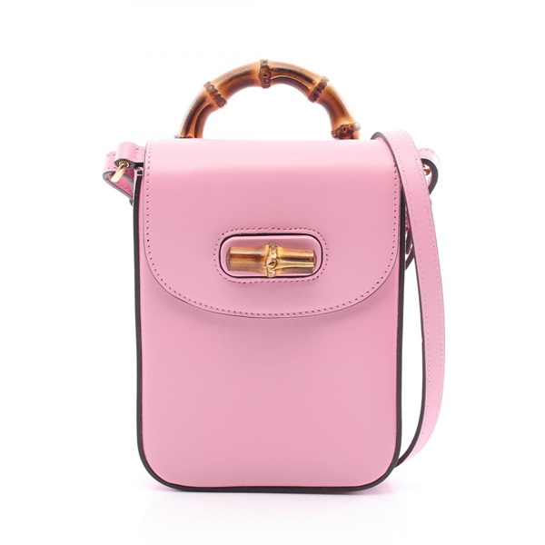 GUCCI Bamboo 2way shoulder Handbag 702106 leather Pink Used Women crossbody